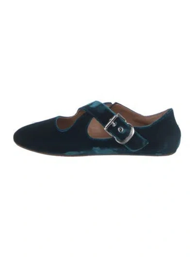 Pre-owned Alaïa Velvet Mary Jane Flats In Blue