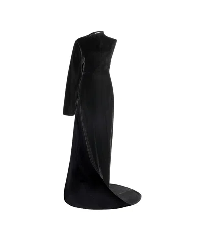 Alaïa Velvet Asymmetric Gown In Black