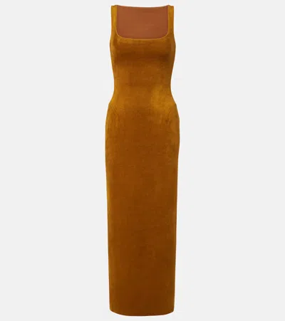 Alaïa Velvet Bodycon Dress In Yellow