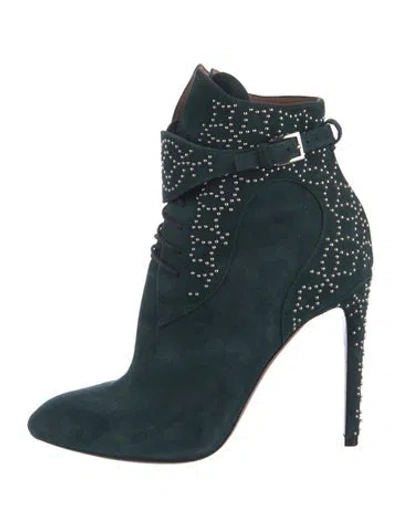 Pre-owned Alaïa Velvet Patterned Boots In Green
