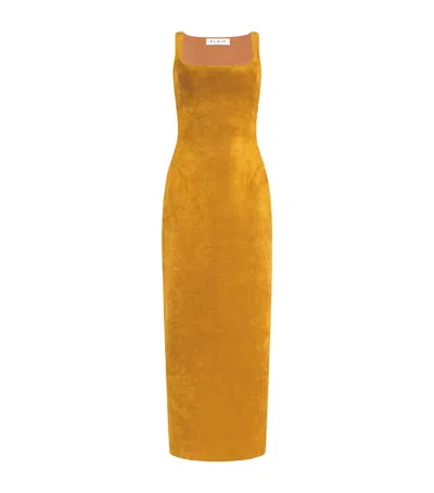 Alaïa Velvet Square-neck Midi Dress In Yellow