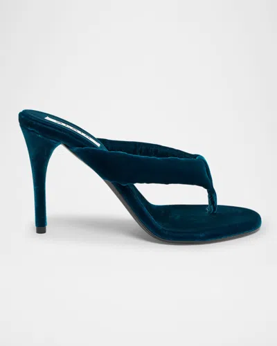 Alaïa Velvet Stiletto Thong Sandals In Blue