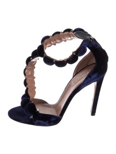 Pre-owned Alaïa Velvet Studded Accents Sandals In Blue