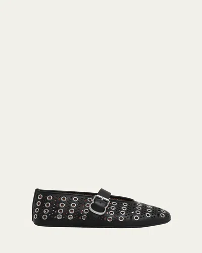 ALAÏA VIENNE BUCKLE EYELET & LASER-CUT LEATHER BALLET FLATS