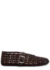 Alaïa Vienne Perforated Suede Buckle Ballerina Flats In Black