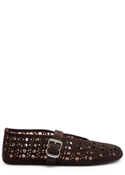 Alaïa Vienne Cut-out Suede Ballet Flats In Brown