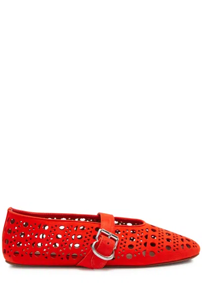 Alaïa Vienne Cut-out Suede Ballet Flats In Red