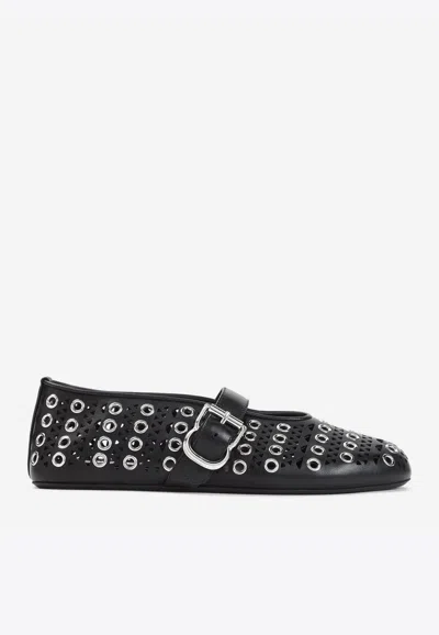 Alaïa Vienne Eyelet Leather Ballet Flats In Black
