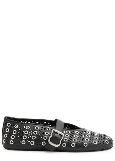 ALAÏA ALAÏA VIENNE LASER-CUT EYELET-EMBELLISHED LEATHER BALLET FLATS