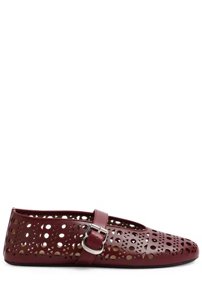 Alaïa Vienne Cutout Mary Jane Ballerina Flats In Burgundy
