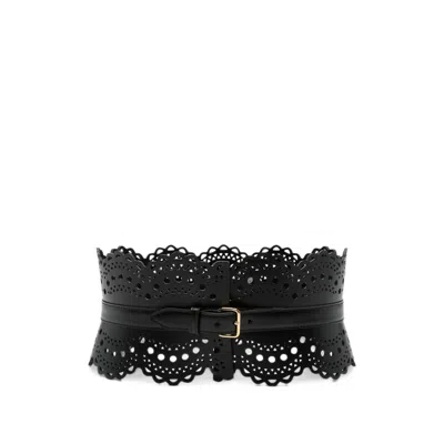 Alaïa Laser-cut Leather Waist Belt In Black