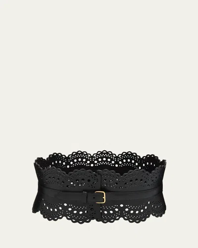 Alaïa Vienne Lasercut Leather Corset Belt In Noir