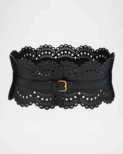 Alaïa Vienne Lasercut Leather Corset Belt In Noir