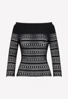 Alaïa Boat Neck Vienne Motif Long Sleeve Top In Black