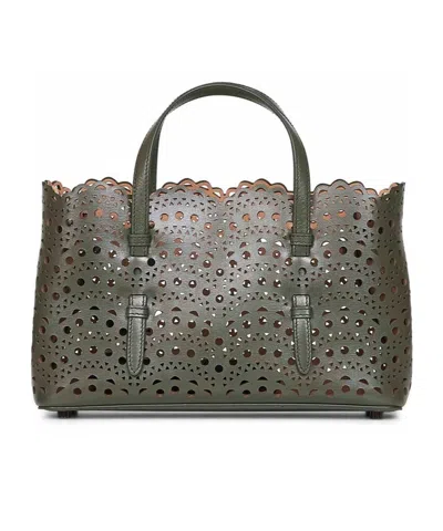 Alaïa Vienne Perforated Open Top Handbag In Green