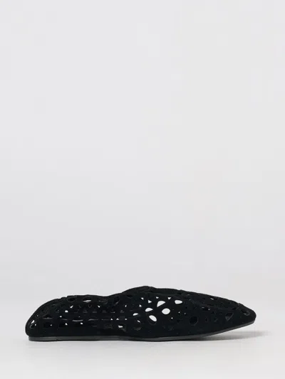 Alaïa Vienne Perforated Suede Ballet Flats With Elasticated Heel In Black