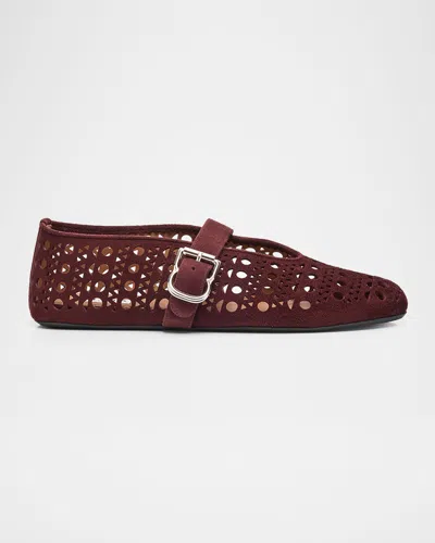 ALAÏA VIENNE PERFORATED SUEDE BUCKLE BALLERINA FLATS