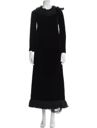 Pre-owned Alaïa Vintage 1970's Velvet Shift Long Dress In Blue