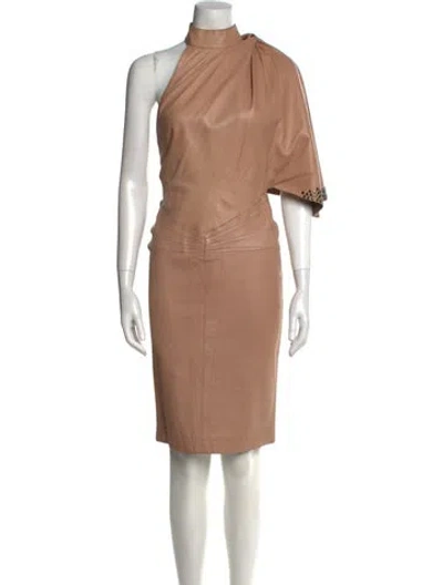 Pre-owned Alaïa Vintage 1981 Leather Midi Length Dress In Neutral