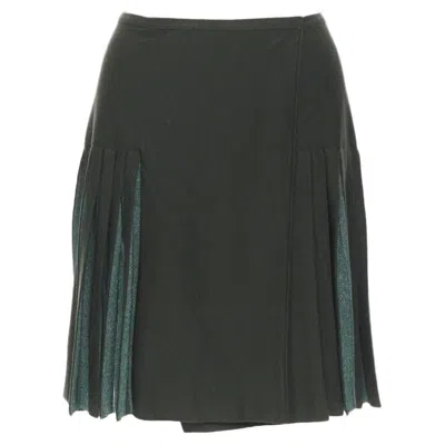Pre-owned Alaïa Vintage Alaia Dark Green Wool Blend Pleated Hem Wrap Flared Skirt Fr40 M