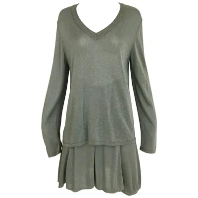 Pre-owned Alaïa Vintage Alaia Green Knit Top And Skirt Set