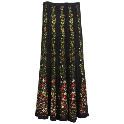 Pre-owned Alaïa Vintage Azzedine  Balck Floral Chenille Maxi Skirt Documented Fall 2000 In Black