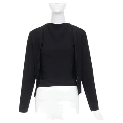 Pre-owned Alaïa Alaia Vintage Black Garter Stitch Knit Button Cardigan Sleeveless Top Set L