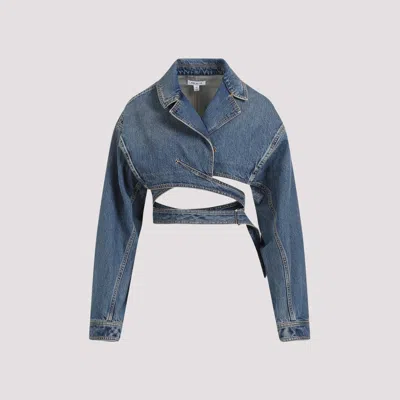 Alaïa Denim Crossover Jacket In Blue