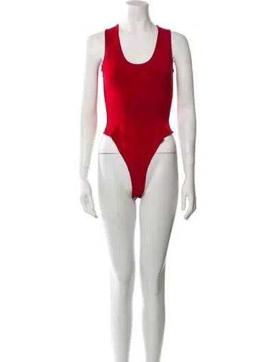 Pre-owned Alaïa Vintage Scoop Neck Bodysuit In Red