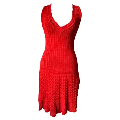 Pre-owned Alaïa Vintage Women's Red Wool Mini Dress With Integrated Bodysuit, Xs
