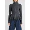 Alaïa Ribbed Wool And Cashmere-blend Peplum Zip-up Cardigan In Gray