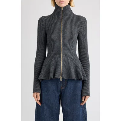ALAÏA ALAÏA VIRGIN WOOL & CASHMERE PEPLUM CARDIGAN