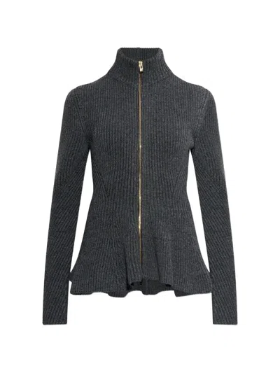 Alaïa Alaia Virgin Wool Cashmere Peplum Cardi In Gray