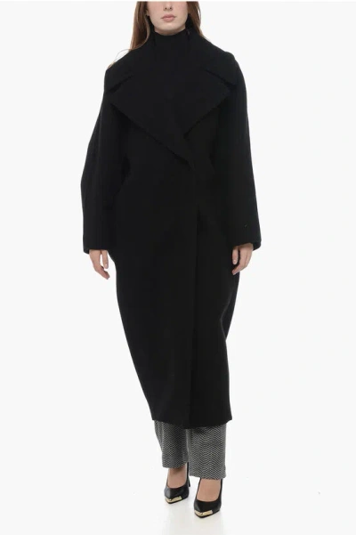 Alaïa Virgin Wool Cocoon Coat With Maxi Collar In Black