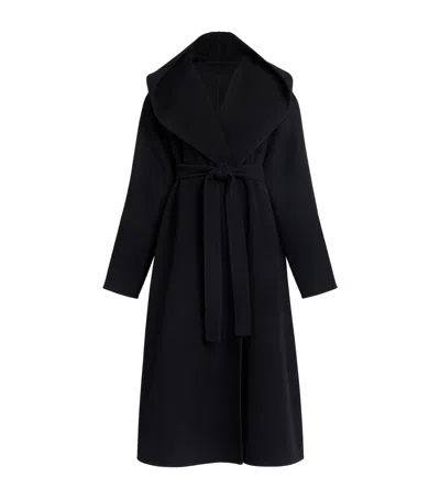 Alaïa Virgin Wool Hooded Wrap Coat In Black