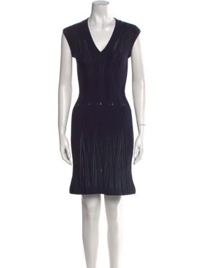 Pre-owned Alaïa Virgin Wool Mini Dress In Blue