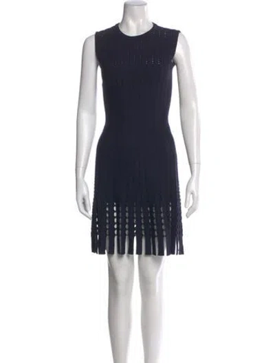 Pre-owned Alaïa Virgin Wool Mini Dress In Blue