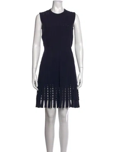 Pre-owned Alaïa Virgin Wool Mini Dress In Blue