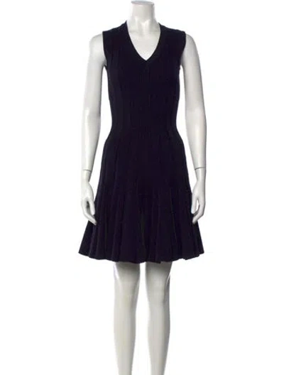 Pre-owned Alaïa Virgin Wool Mini Dress In Blue