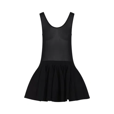 Alaïa Viscose Blend Dress With Flared Skirt And Fitted Bodice In Black