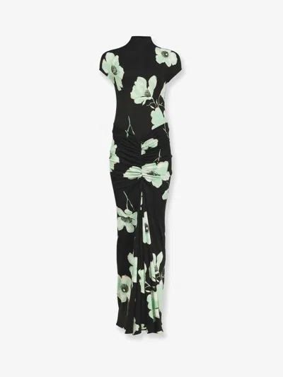 Alaïa Viscose Dress With Sakura Print In Black