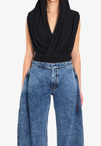 Alaïa V-neck Hooded Bodysuit In Animal Print