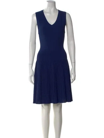 Pre-owned Alaïa V-neck Knee-length Dress In Blue