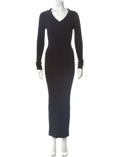 Pre-owned Alaïa V-neck Long Dress In Black