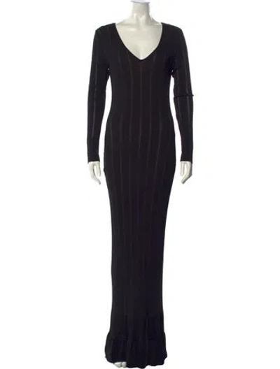 Pre-owned Alaïa V-neck Long Dress In Black