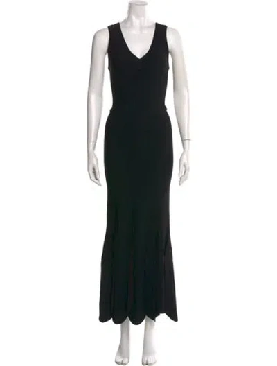 Pre-owned Alaïa V-neck Long Dress In Black