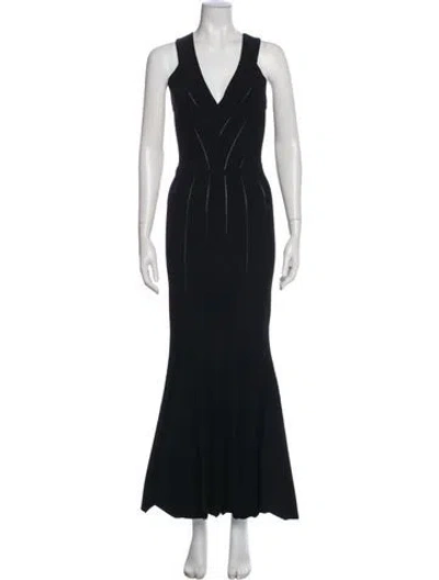 Pre-owned Alaïa V-neck Long Dress In Blue