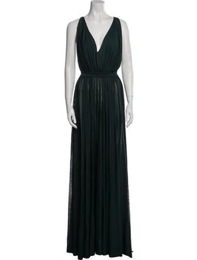 Pre-owned Alaïa V-neck Long Dress In Green