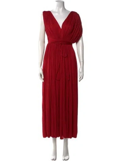 Pre-owned Alaïa V-neck Long Dress W/ Tags In Red