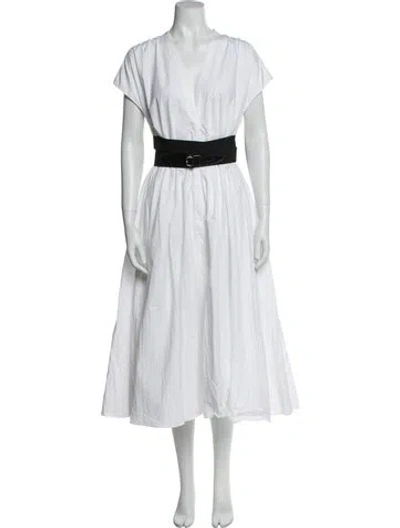 Pre-owned Alaïa V-neck Long Dress In White